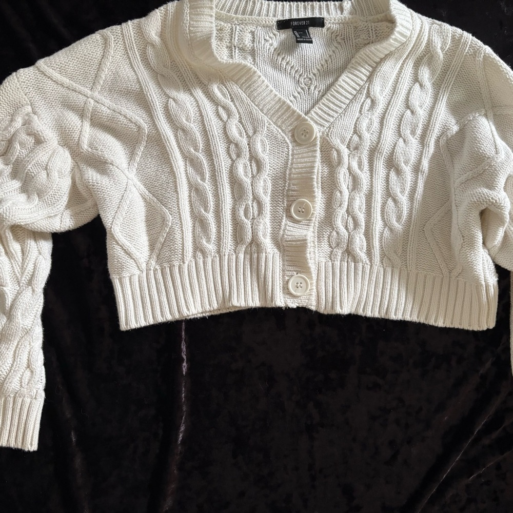 Forever 21 Cream Cable Knit Cardigan